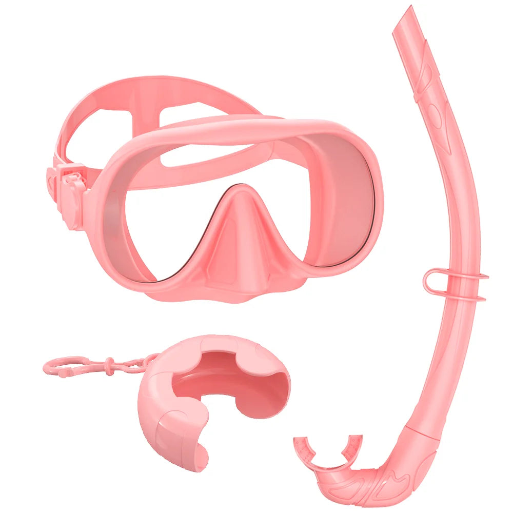 Frameless Snorkel Mask Set Panoramic Ultra Wide View Tempered Glass Wet Snorkeling Tube with BC Poctet Swimming Goggles Adults