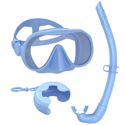 Frameless Snorkel Mask Set Panoramic Ultra Wide View Tempered Glass Wet Snorkeling Tube with BC Poctet Swimming Goggles Adults