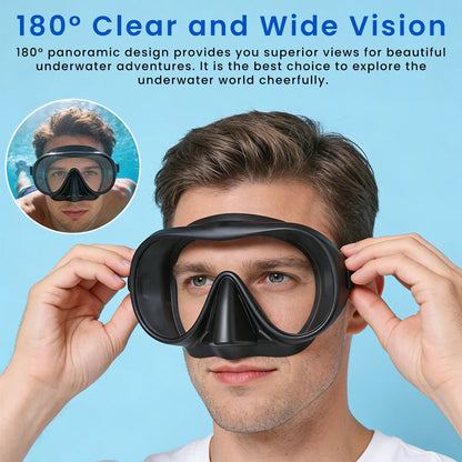 Frameless Snorkel Mask Set Panoramic Ultra Wide View Tempered Glass Wet Snorkeling Tube with BC Poctet Swimming Goggles Adults
